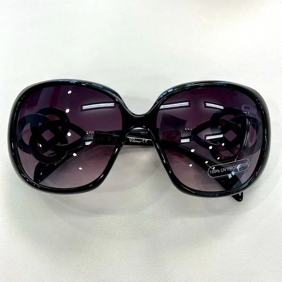 Brand New Round Oversized Black Sunglasses Purple Ombre Fade Lens Celtic Knot - Picture 2 of 15